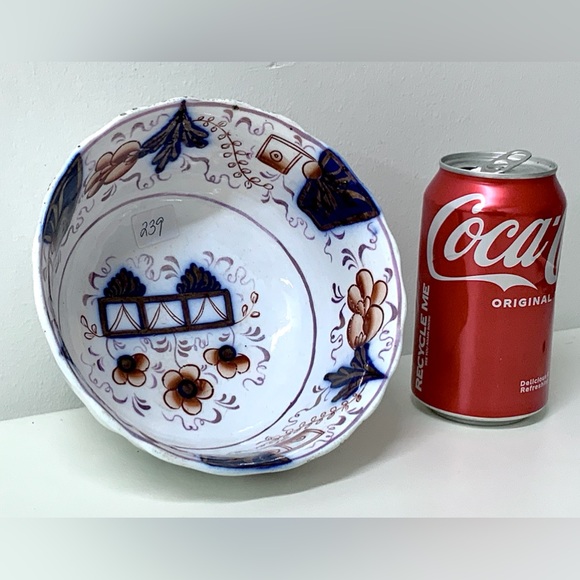 19th Century Vintage Gaudy Welsh Scalloped Buckle Pattern Footed Lusterware Bowl - Picture 16 of 16